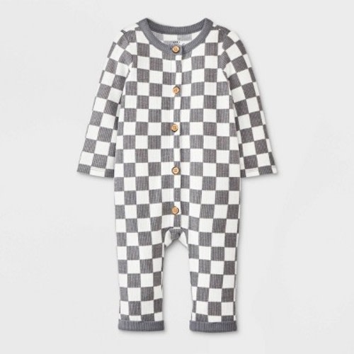 Baby Boys' Checkered Romper - Cat & Jack™ Gray, Size: Infant3-6M