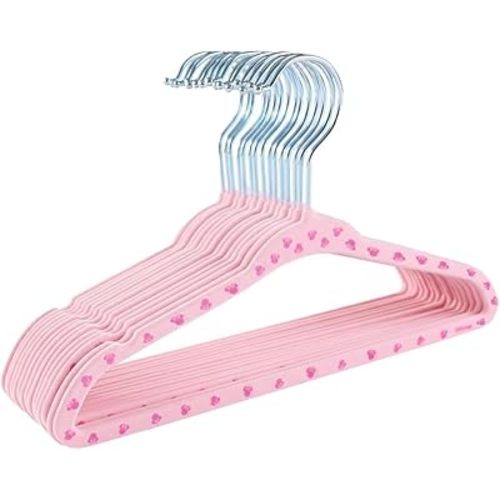 Disney Minnie Mouse All Over Print Velvet Kids Hangers 15 Pack Non Slip Space Saving Clothes Hanger for Little Kids