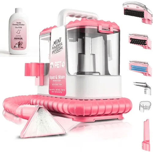 Portable Carpet & Upholestery Cleaner Machine for Pets, Spot, Stain, Couch Cleaner Machine with Powerful Suction and and Cleaning Solution, Car/Auto Detailer, Lightweight Compact Design, Pink