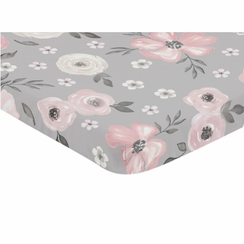 Watercolor Floral Grey Collection Mini Crib Sheet