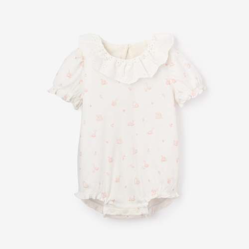 Pink Swan Print Organic Cotton Rib Baby Bubble Romper