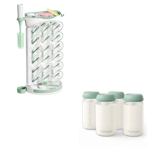 Momcozy Natural Baby Bottle & Momcozy DIY Larger Bottle Drying Rack for 18 Bottles