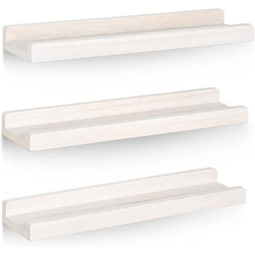 Floating Ledge Shelves Rustic Wood Wall Shelf Set of 3 for Storage and Display 16.9 inch Vintage White