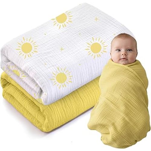 Muslin Swaddle Baby Blanket for Boys and Girls, 100% Cotton, Swaddles for Newborns, 47"x47", Soft Breathable Skin Friendly Warm – Pack of 2