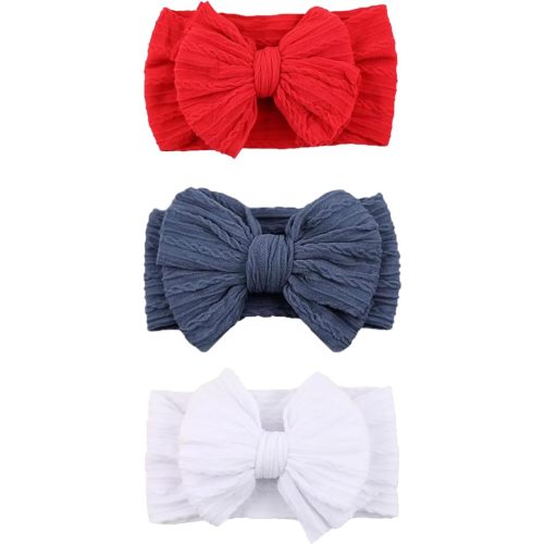 Baby Bows Headbands Nylon Hairbands Baby Girl Bows Hair Accessories for Infant Toddler Essentials (Red Blue White, mid)