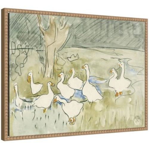 Kate and Laurel Ducks 1917 Theo van Hoytema by Nostalgia Prints Framed Canvas Wall Art Print, Sylvie Beaded Rustic Natural, 24x18
