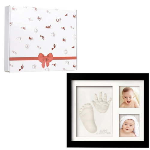 Baby Foot and Hand Print Kit, Baby Keepsake Frame,Newborn Nursery Picture Frame, Hand Print Mold Kit for Baby Shower Personalized New Mom Gifts Black