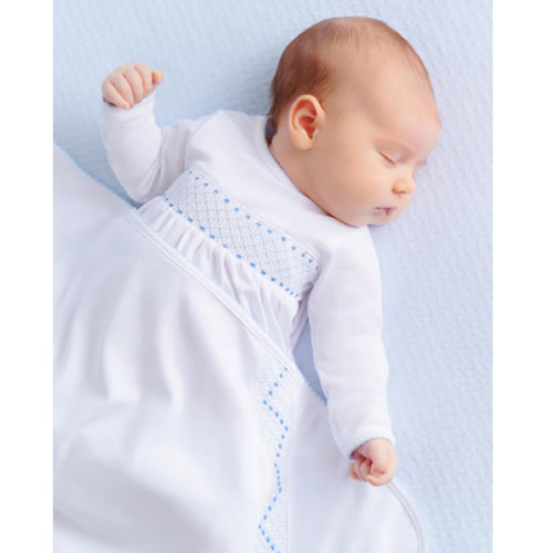 Sweetly Smocked Greeting Gown - Worth Avenue White with Buckhead Blue