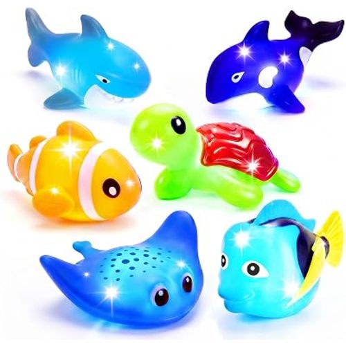 Light Up Bath Toys,Mold Free No Hole Baby Bath Toys for Toddlers,Water-Activated Lights Flashes and Change Color Ocean Animal,Sensory Toys for Kids,Water Table,Bathtub,Shower,Pool