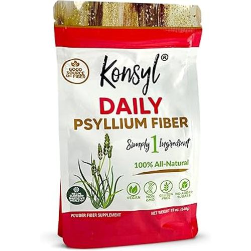 Konsyl Daily Psyllium Fiber Powder | 100% All-Natural Psyllium Husk for Gut & Digestive Health | No Sugar, No Fillers 90 Servings (540g)