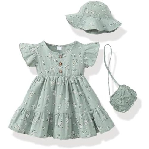 Toddler Girl Summer 3 Piece Ruffle Dress Set A-Line Sundress
