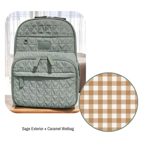 The Pack 2.0 Diaper Bag - Sage + Caramel Plaid