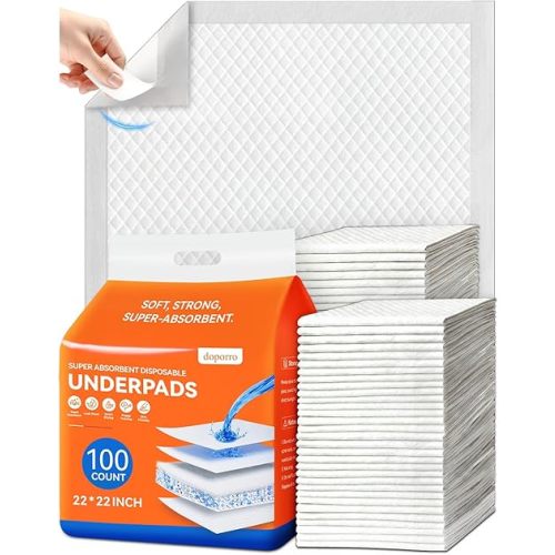 Disposable Potty / Pee Pads for Puppy Dog Training, 6-Layer Super Absorbent & Leak Proof, Odor Block Cat Pee Pads for Pet with Anti-Slip Adhesive Strips, 22''x22'' 100 Count, White