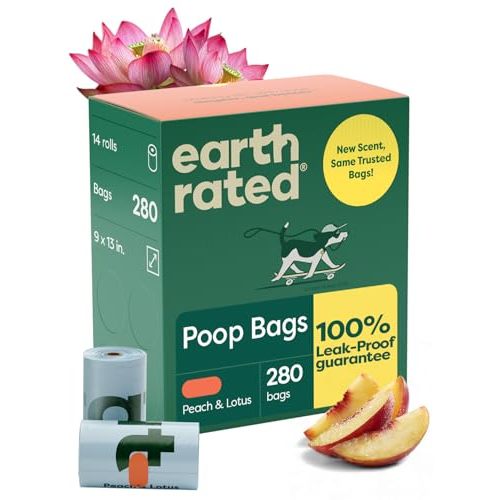Earth Rated Dog Poop Bags on Refill Rolls, 280 Bags, Peach & Lotus | Guaranteed Leak Proof and Extra Thick Waste Bag Refill Rolls