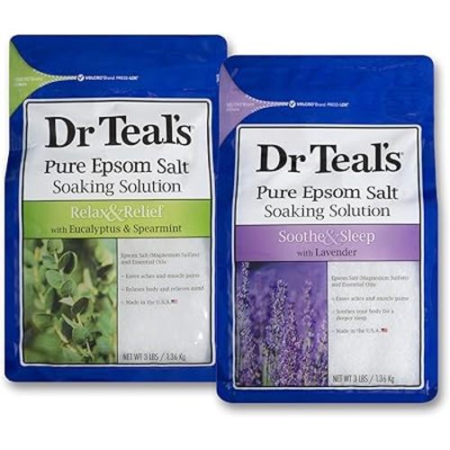 Dr Teal's Epsom Salt Bath Soaking Solution, Eucalyptus and Lavender, 2 Count, 3lb Bags - 6lbs Total