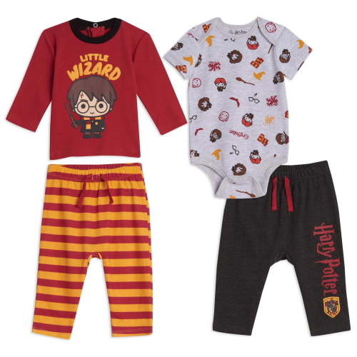 Harry Potter Newborn Baby Boys Bodysuit T-Shirt and Pants 4 Piece Layette Set Newborn to Infant