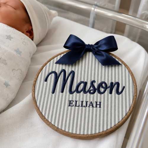 Custom Embroidered Baby Name Sign, Personalized Nursery Wall Decor, Fabric Birth Announcement Keepsake, Newborn Baby Shower Gift Decor Art
