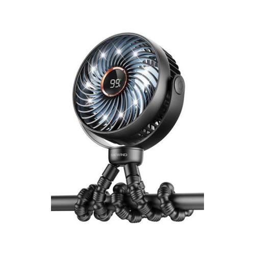 Stroller Fan, LED Light Portable Fan, 3600mAh Battery Operated Small Clip on Fan, 4 Speed Rechargeable Mini Personal Fan Cooling Travel Fan For Car