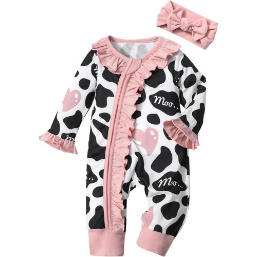 Von kilizo Baby Girl Clothes Infant Newborn Onesie Clothes for Baby Girls Long Sleeve Zip Closure Outfit with Headband