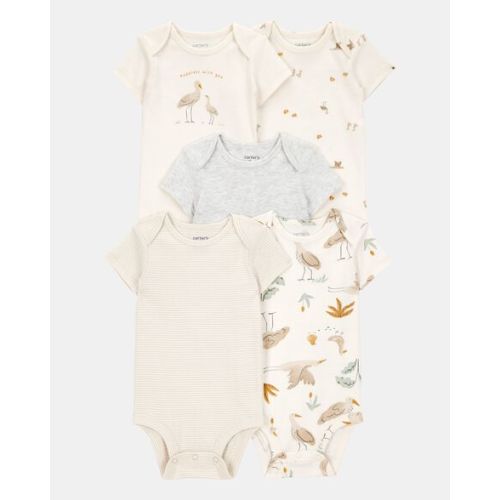 Baby 5-Pack Striped Birds Short-Sleeve Cotton Bodysuits - Ivory - Carter's | Carter's