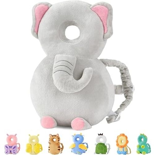JunNeng Baby Head Protector Backpack, Toddler Walking Fall Head Protection, Grey Elephant