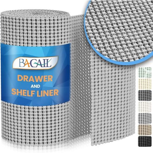 BAGAIL Drawer and Shelf Liner, 17.5 in X 10 Ft Non-Adhesive Shelf Liners for Kitchen Cabinets, Thick Strong Grip Liners for Desk, Shelves, Bathroom Drawers, Cabinet Protection - LightGrey