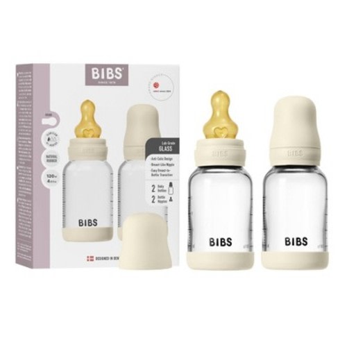 Bibs Glass Baby Bottle Set with Latex Nipple - 4 fl oz/2pk