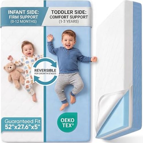 Baby Crib Mattress, Dual Sided Memory Foam 52x27.6x5 Inch, Blue