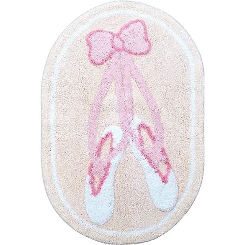 Hand Tufted Ballerina Bedroom or Bathroom Rug - 30x20 in; 100% Cotton Kids Bathroom Mat; Decorative Kids Area Rug