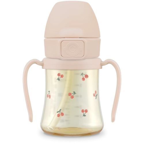 GROSMIMI Flip Top Spill Proof Sippy Cup, PPSU, BPA Free, 6 oz, Stage 2 Straw for Toddlers (Cherry)