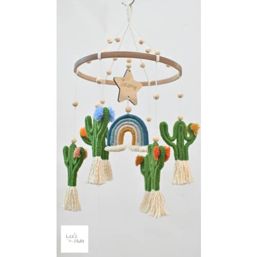 Cactus Baby Mobile: Hand Woven Jungle Nursery Decor