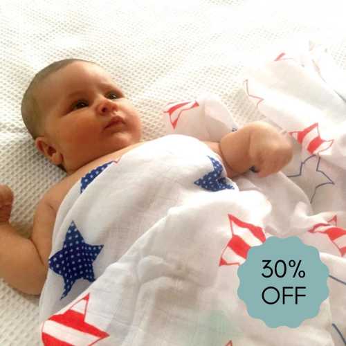 American Baby Muslin, Bamboo Cotton Muslin Swaddle, Stars and Stripes Muslin, USA Souvenir Scarf, Patriotic Newborn Muslin, New Mom Gift