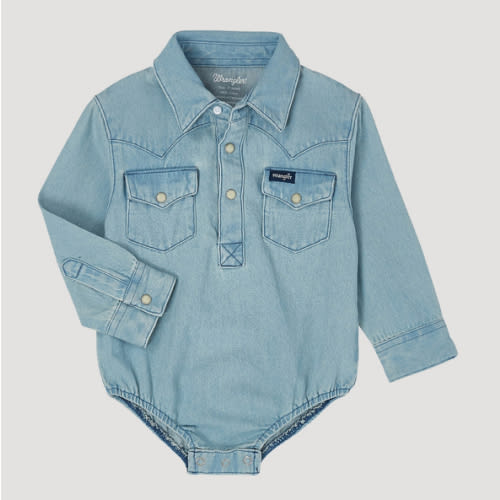 Baby Boy Long Sleeve Denim Bodysuit with Western Snap Placket | COLLECTIONS | Wrangler®