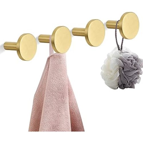 Gold Brass Coat-Hooks Wall-Mounted - 5 Pack Modern Decorative Heavy Duty Rack for Hanging Towel Hat (Style B)