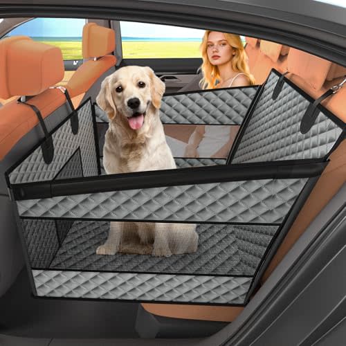 Instraella Dog Car Seat for Large Dogs, Back Seat Extender for Dogs, Foldable Pet Car Seat with Waterproof Oxford Fabric and Non-Slip Bottom, All-Around Protection and Strong Support, Grey