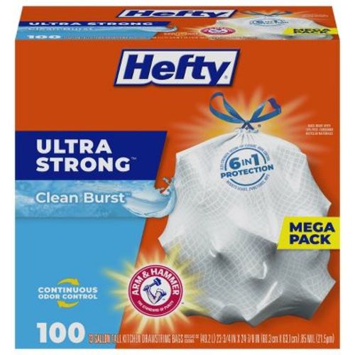 Hefty Ultra Strong Tall Kitchen Drawstring Clean Burst Trash Bags - 13 Gallon - 100ct