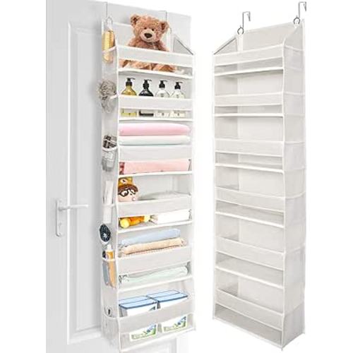 ULG Over The Door Organizer with 6 Large Pockets 12 Side Pockets, 50lbs Weight Capacity Door Hanging Organizer for Bedroom, Bathroom, Pantry, Nursery Storage, Beige