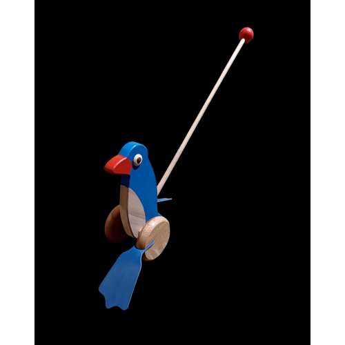 Hand-Painted Wooden Push Along Penguin Toy – Solid Beech Wood and Elastic Materials