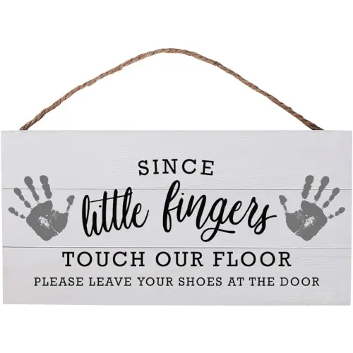 GSM Brands Little Fingers No Shoes Wood Plank Hanging Sign (13.75 x 6.9 Inches)