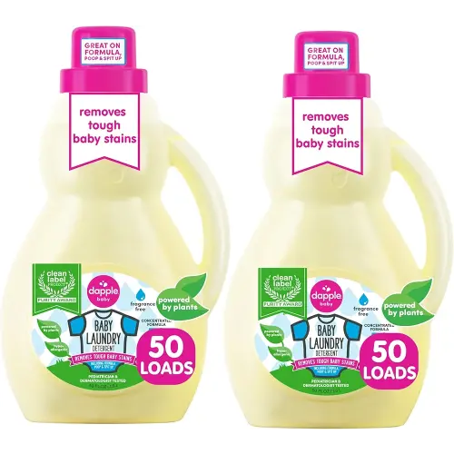 Dapple Baby Laundry Detergent, Plant Powered, Hypoallergenic, Fragrance Free, Concentrated, 50 fl oz (Pack of 2)
