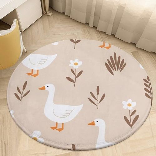 Floral Goose Leaves Round Rug 3 Ft Non Slip Circle Rug Washable Circular Mat Carpet for Entryway Sofa Living Room Decoration