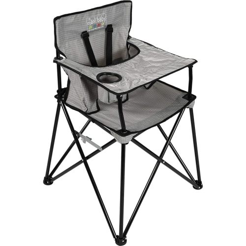 ciao! baby Portable High Chair for Babies and Toddlers, Compact Folding Travel High Chair with Carry Bag for Outdoor Camping, 1 Count (Pack of 1) (Grey Check)
