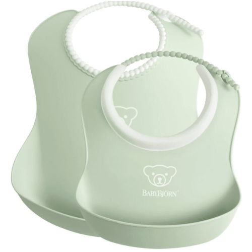BabyBjörn Feeding Bib Set (Baby Bib + Small Baby Bib), Powder Green