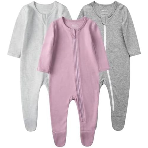 Owlivia Organic Cotton Baby Pajamas, Boys Girls 3-Pack Zip Front Sleep 'N Play, Footed Sleeper, Long Sleeve
