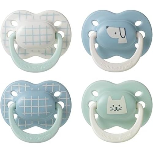 Tommee Tippee Ultimate Fit Pacifiers, 0-6 Months, Extra Air Holes, Symmetrical Nipple and Shield, 100% BPA Free Silicone, Dishwasher & Sterilizer Safe, Blue and Green, Pack of 4
