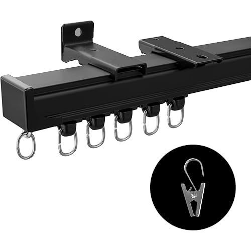 Ceiling Curtain Track,Curtain Track Wall Mounted,Ceiling Mount Rail Room Divider Tracks Extra Long Curtains Rod for Living Room Bedroom Patio Sliding Door Curtains with Clips,Black 6ft