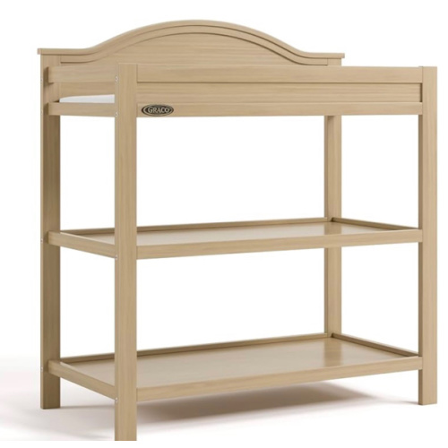 Graco Story Changing Table with Water-Resistant Pad, Driftwood | GREENGUARD Gold Certified Baby Changing Station with Safety Strap, 2 Open Shelves, Nursery Changing Table