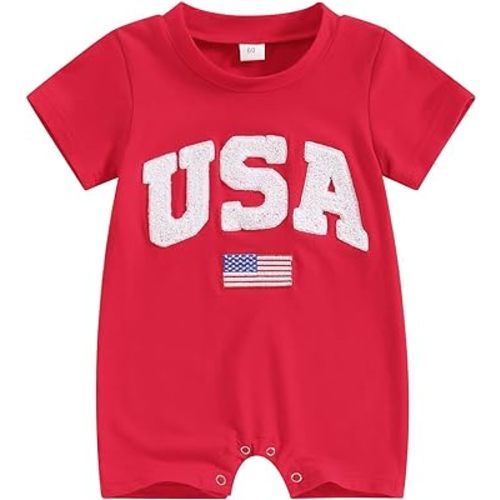 4th of July Baby Outfit Newborn Boy Usa Romper Letter&Flag Embroidery Short Sleeve Jumpsuit One Piece Summer Clothes