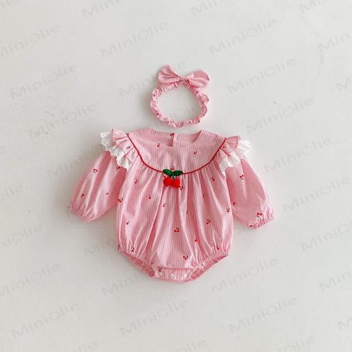 Baby Cherry Striped Bodysuit with Headband – MiniOlie