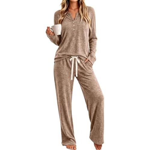 Womens Pajamas Set Long Sleeve Soft Loungewear 2 Pieces Fall&Winter